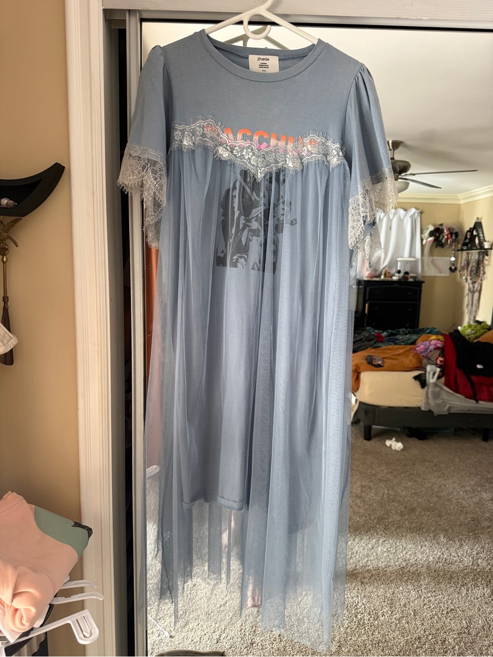 Blue Lace-Trim Dress - Picture 2 of 5